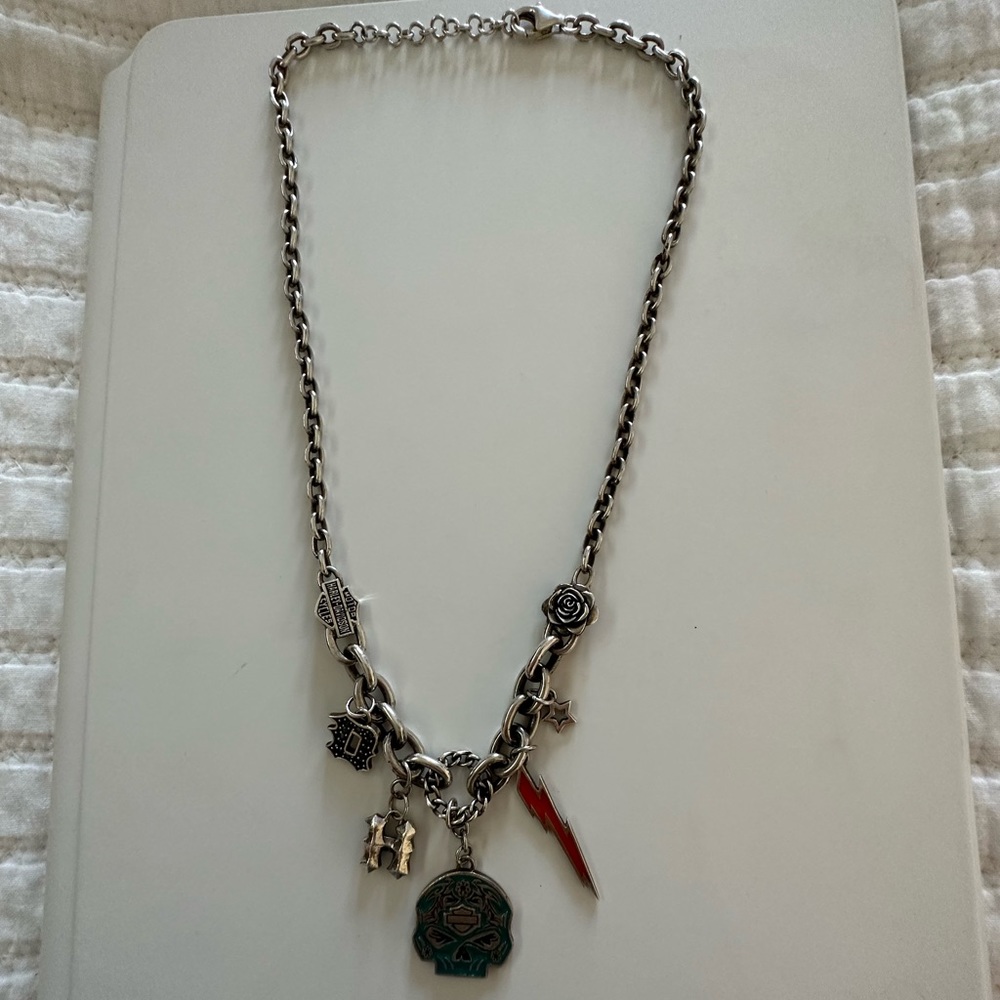 Harley Davidson Necklace Sterling Silver Adjustable.